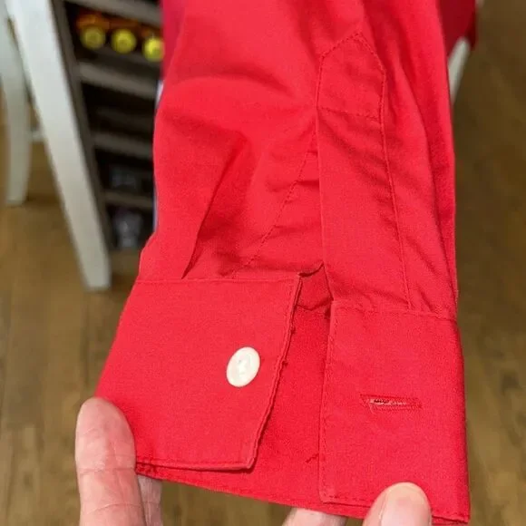 Polished Fire 🔥 Red Tuxedo 🤵‍♀️ Shirt 👔 Front Pleat Hidden buttons. Travel🧳 - Picture 7 of 17